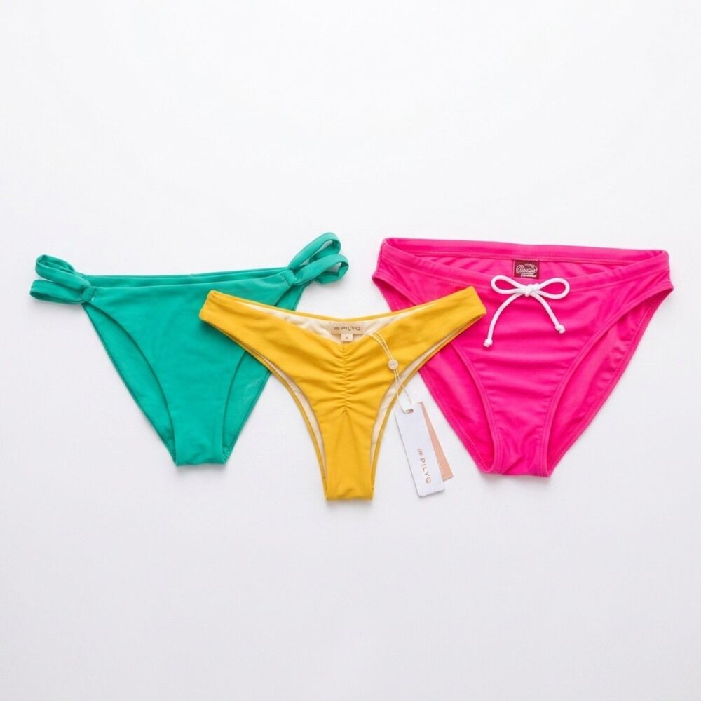 PilyQ & aussieBum Swim Bottoms Lot of 3 Yellow Teal Pink Size M NWT EUC